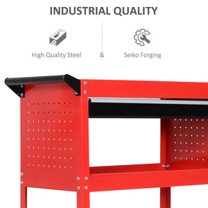 Tool Cart on Wheels, Utility Cart with Wheels, Ball Bearing Drawer, Storage Trays for Garage, Warehouse, Workshop, Red