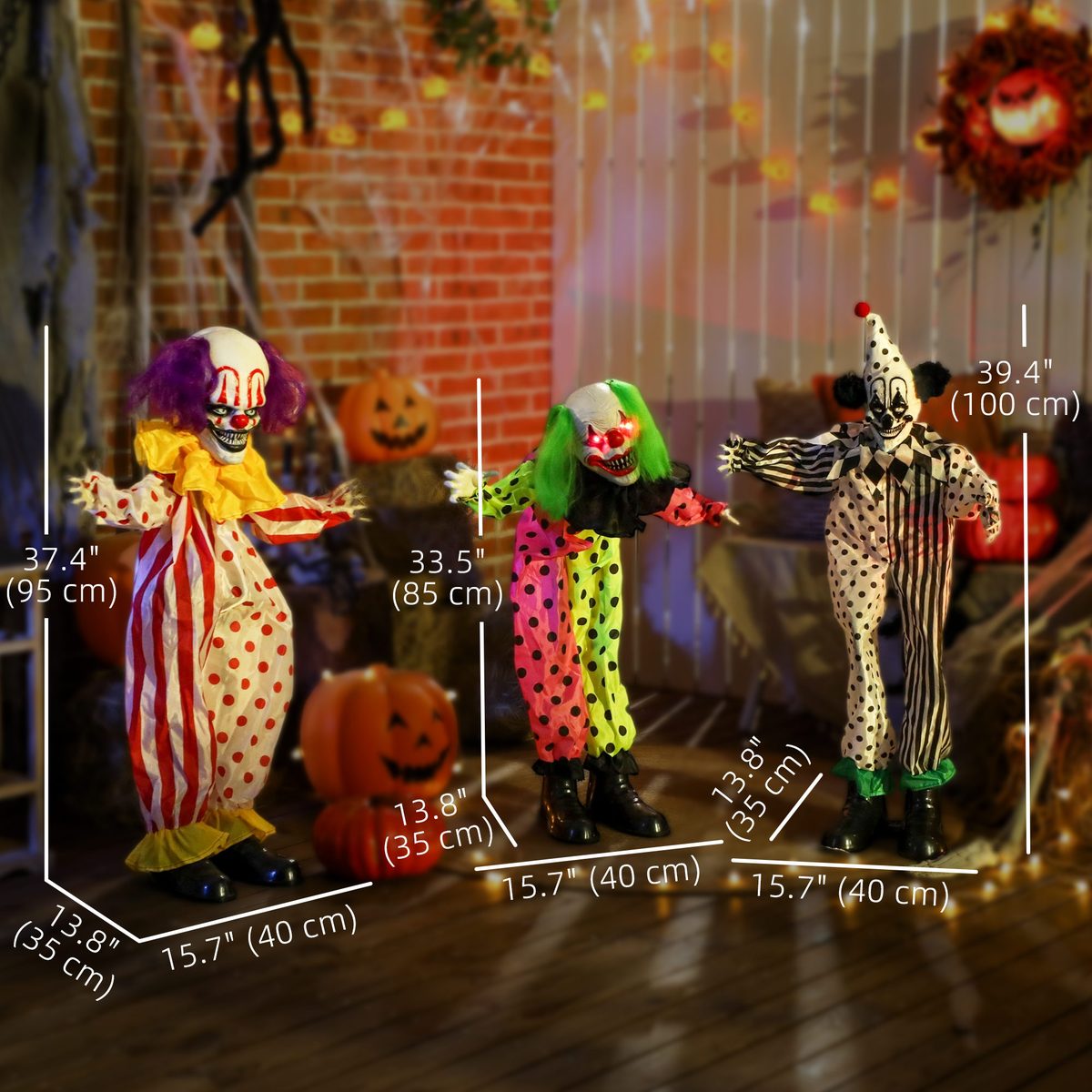Life Size Stackable Halloween Animated Clown with Red Light Up Eyes, Sound Activated Scary Clown Halloween Decorations