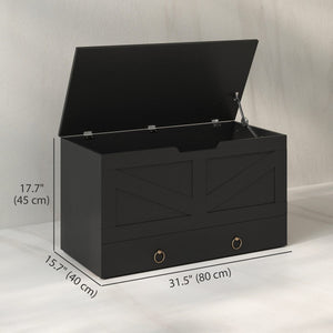 31.5 Inches Storage Chest, Storage Trunk with 2 Safety Hinges for Living Room, Black Wood Grain