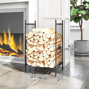 Firewood Rack Outdoor, 19" Heavy Duty Metal Fireplace Log Holder with Mesh Sides and Decorative Deer Patterns