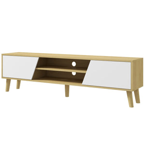 TV Stand for 65 Inch Television, Entertainment Center with Soft Closing Door and Rubberwood Legs, Oak and White