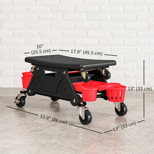 Rolling Garage Stool with Wheels, 300 LBS Capacity Padded Mechanic Stool with Tool Trays Storage, Black