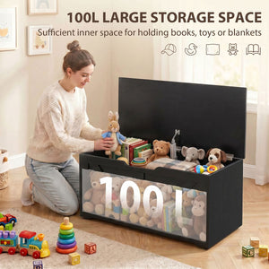31.5 Inches Storage Chest, Storage Trunk with Safety Hinge for Living Room, Black Wood Grain