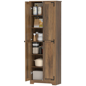67" Farmhouse Pantry Cabinet with 2 Doors, Tall Storage Cabinet with Adjustable Shelves, Brown Wood Grain