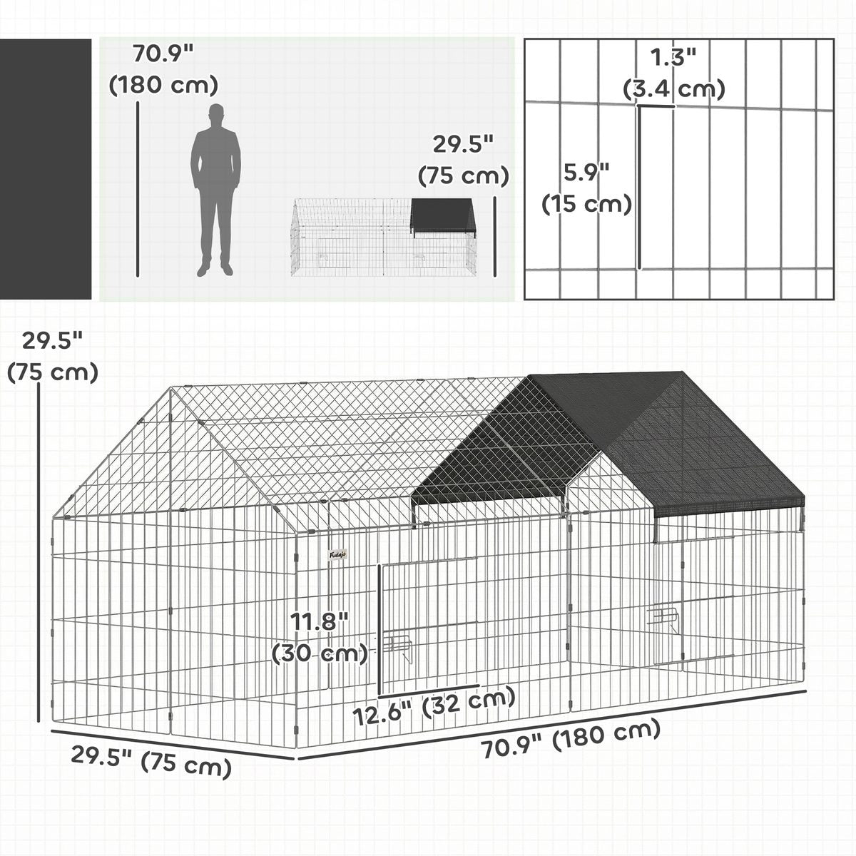 Metal Chicken Coop with UV-Resistant Cover for Hens, Rabbits, Ducks, Geese, 71" x 29.5" x 29.5", Black