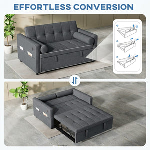 Pull Out Sofa Bed, Sleeper Sofa Couch with USB Ports, Small Linen Loveseat Futon Couch for Living Room, Dark Grey
