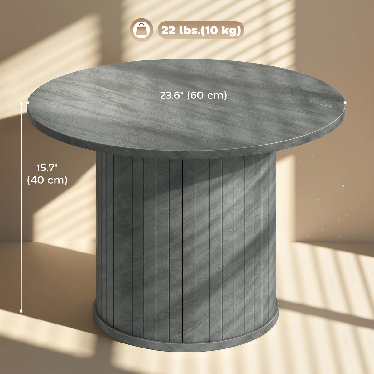 Round Coffee Table, 24" Center Table, Cement Grey