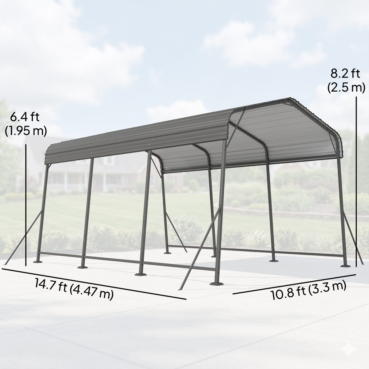 11 x 15FT Metal Carport, Heavy-Duty Carport Canopy with Reinforced Frame & Galvanized Steel Roof, Dark Grey