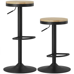 Wood Barstools Set of 2, Swivel Bar Stools with Adjustable Height for Kitchen Counter, Natural Wood and Black