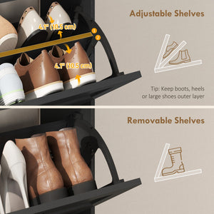 Shoe Cabinet with 2 Flip Drawers, Narrow Shoe Storage Cabinet, Black