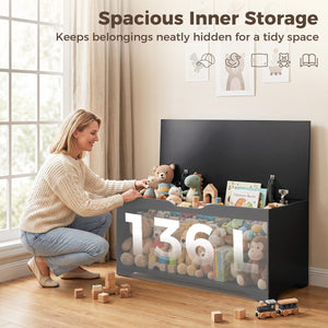 Storage Bench with Lift Top Storage Chest with Safety Hinges for Entryway, Living Room, Black