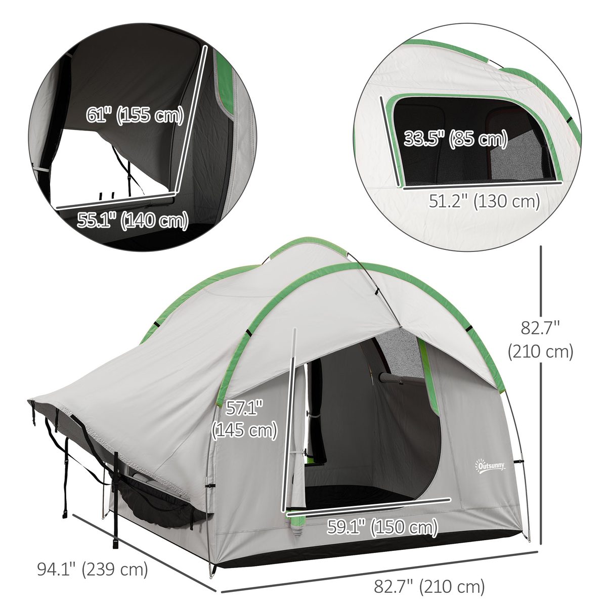 2000mm Waterproof SUV Tent, Car Tent with 3 Doors and Mesh Window, for 5-6 Person Camping Travel, Grey and Green