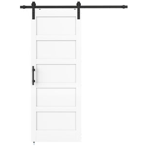 32"x84" Sliding Barn Door with Hardware Kit, Shaker Style Sliding Door with Handle, Track, Floor Guide, White Wood Grain
