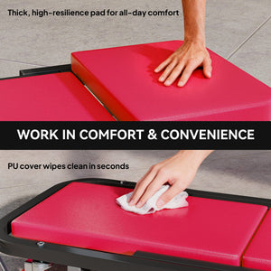 Automotive Z Creeper Seat, 2-in-1 330 lbs Rolling Garage Mechanic Creeper & Stool with Pad, 6 Wheels, Red