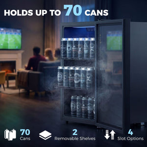 2.4 Cu.Ft Beverage Refrigerator, 70 Can Beverage Fridge Cooler with Double-Layer Glass Door