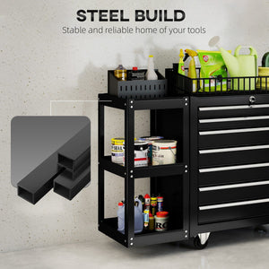7-Drawer Rolling Tool Chest with Detachable Side Shelf, Lockable Tool Cabinet Box Organizer with Wheels, Black