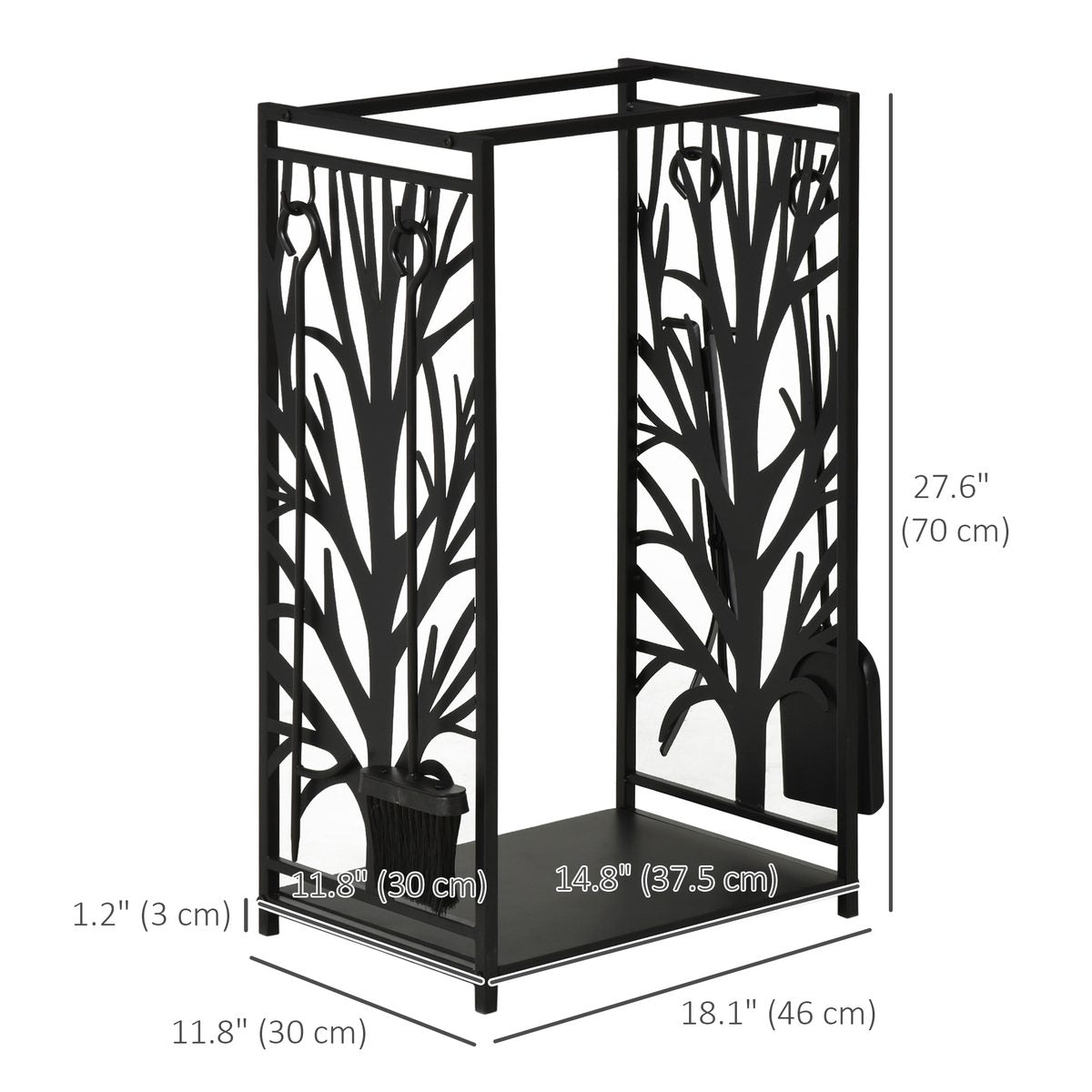 18.1" x 11.8" x 27.6" Firewood Rack with 4 Tools, Log Holder for Fireplace, Outdoor Indoor Wood Storage Stacker, Black