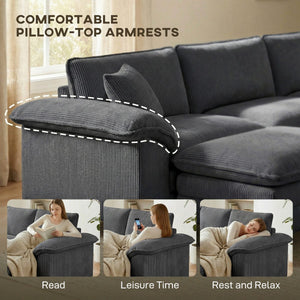Sectional Sofa, L Shaped Sofa with Deep Seat, Movable Ottoman and Pillow-top Armrests, Dark Grey