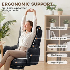 Office Chair with Foot Rest, Ergonomic Reclining Computer Gaming Chair w/ Snow Flannel Fabric, Thick Cushion, Black