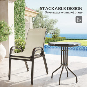 3 Pieces Bistro Set, Small Patio Furniture Set with Stackable Mesh Chairs, Glass Table for Garden, Balcony, Beige