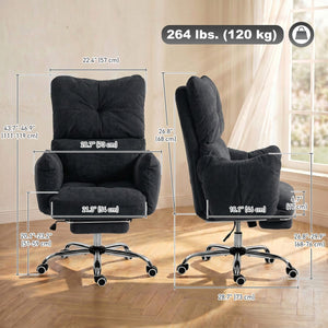 Office Chair with Foot Rest, Ergonomic Reclining Computer Gaming Chair w/ Snow Flannel Fabric, Thick Cushion, Black