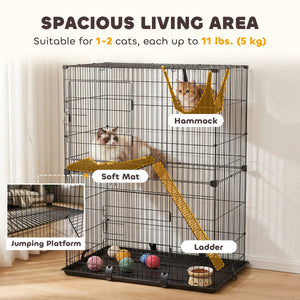 2-Tier Cat Cage Indoor, Detachable Metal Wire Kennel with Hammock, Platform, Tray and Cushion for 1-2 Kittens