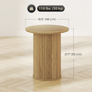Round Side Table, Fluted Accent End Table, Narrow Nightstand for Small Spaces, Living Room, Oak