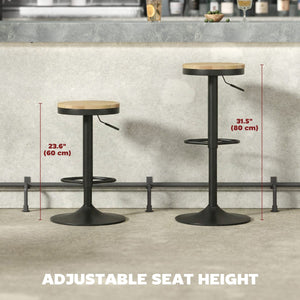 Wood Barstools Set of 2, Swivel Bar Stools with Adjustable Height for Kitchen Counter, Natural Wood and Black