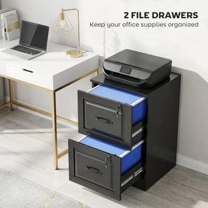 2 Drawer File Cabinet with Lock, Vertical Filing Cabinet with Adjustable Hanging Bars for A4 and Letter Size, Black