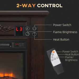 Electric Fireplace with Mantel, Freestanding Heater Corner Firebox with Log Hearth and Remote Control, 1400W, Brown