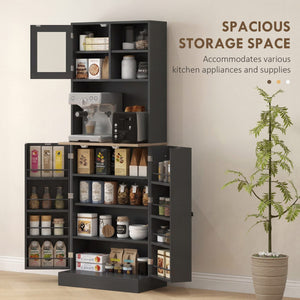 66.5" Tall Kitchen Pantry Cabinet, Kitchen Hutch, Microwave Cabinet with Adjustable Shelves for Dining Room, Black