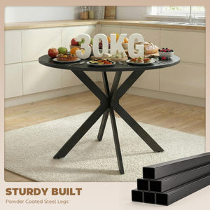 39" Dining Table, Contemporary Round Kitchen Table with Steel Legs, Black Wood Grain