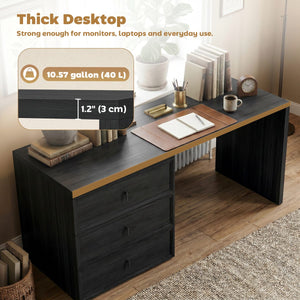 L Shaped Computer Desk Home Office Desk with 3 Drawers Black Wood Grain