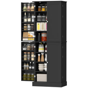 65" Kitchen Cabinet, Kitchen Pantry Cabinet with 4 Doors and 16 Door Shelves for Dining Room, Black