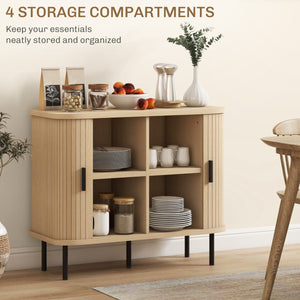 35.4" Sideboard Buffet Cabinet with Storage, Nordic Coffee Bar Cabinet with Slatted Tambour Doors and Metal Legs, Oak