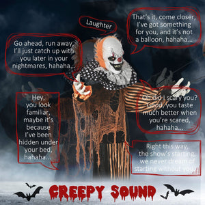 5ft Life Size Outdoor Halloween Decoration, Talking Circus Clown with Sound and Motion Activated, Light Up Eyes