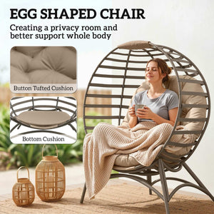 Egg Chair, Patio Lounge Chair, Foldable Basket Chair with Large Seat Cushion, Side Pocket, Sand