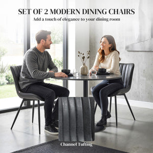 Dining Chairs Set of 2, PU Leather Upholstered Kitchen Chairs with Backrest and Steel Legs, Black