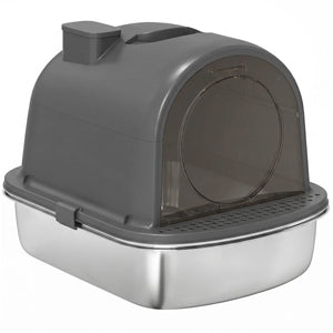 Enclosed Stainless Steel Litter Box, Metal Cat Litter Box with Scoop, Deodorizer Bag, Handle, Easy to Clean