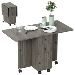 Drop Leaf Dining Table, Mobile Folding Table on Wheels with Drawers and Cabinet for Dining Room, Kitchen – view 2