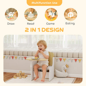 Qaba Kids Table and Chair Set, Children Desk and Chair with Storage Bin for Playing, Reading, Painting, for Ages 3-5, White