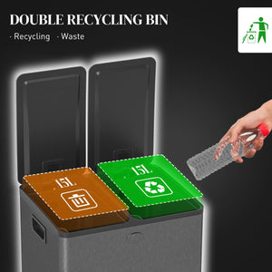 Garbage Bin, Soft-Close Trash Can with Foot Pedal, 2x4 Gallon (2x15 L) Garbage Can with Removable Inner Buckets, Black