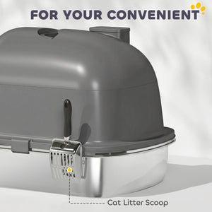 Enclosed Stainless Steel Litter Box, Metal Cat Litter Box with Scoop, Deodorizer Bag, Handle, Easy to Clean