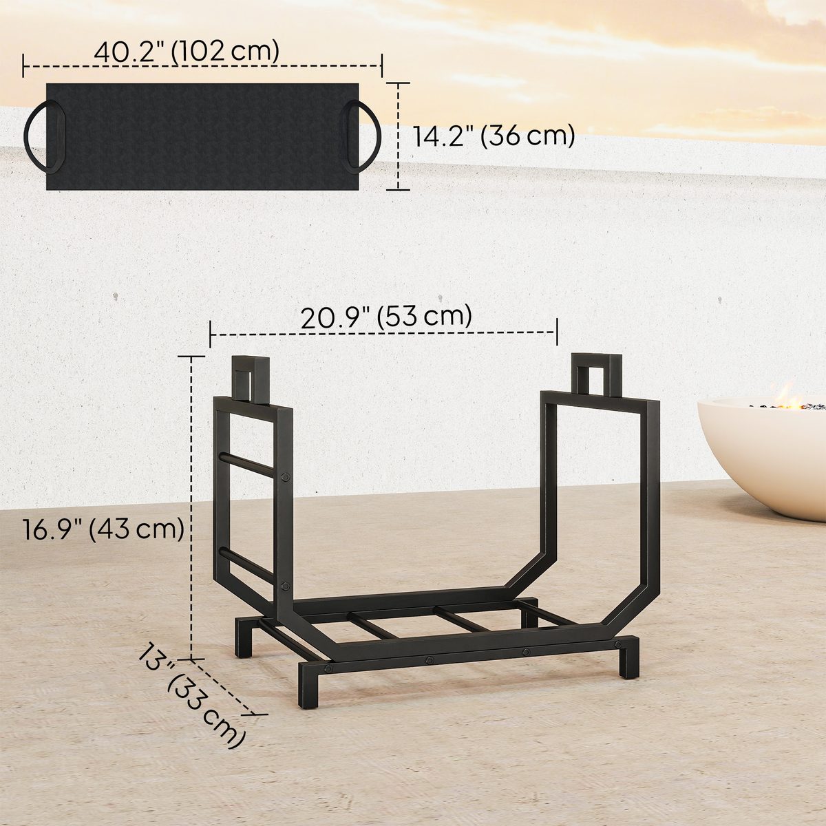 Firewood Rack Outdoor, Heavy-Duty Log Holder with Log Tote Bag for Fireplace, Indoor Fire Wood Storage Rack