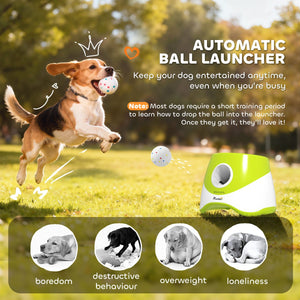 Automatic Dog Ball Launcher with 5 ETPU Balls 2.3", 3 Distance Settings 20ft, 33ft, 46ft, Green