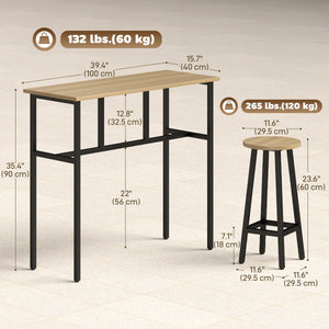 Bar Table Set of 6, Bar Table and Stools for 4, 2 Breakfast Tables and 4 Stools for Living Room, Grey-Brown