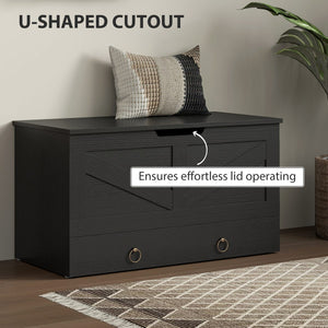31.5 Inches Storage Chest, Storage Trunk with 2 Safety Hinges for Living Room, Black Wood Grain