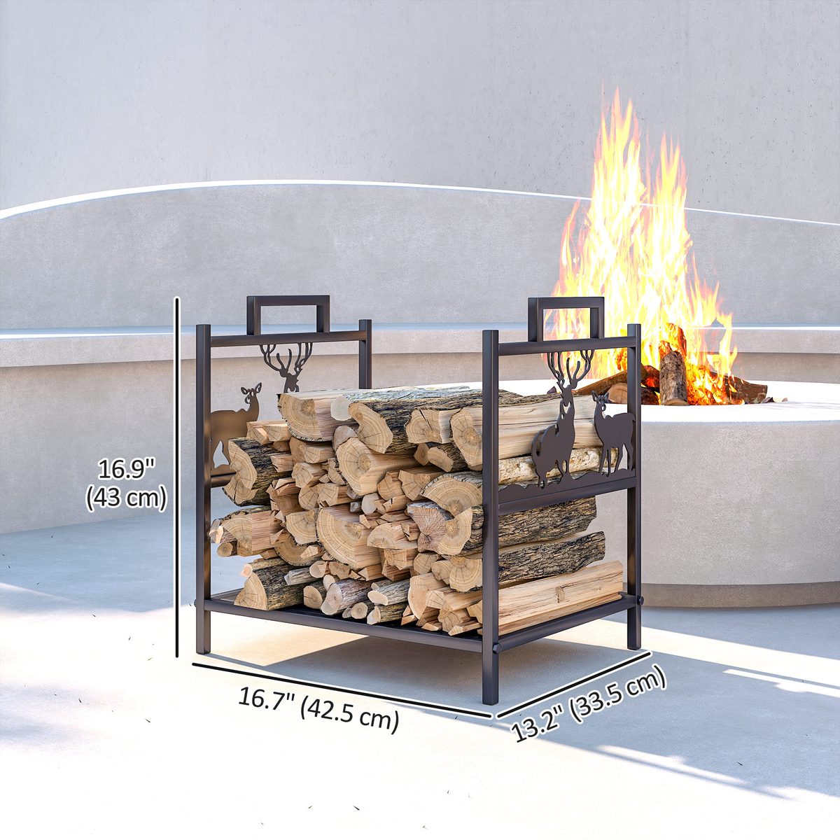 Heavy Duty Log Stand, Firewood Rack Outdoor with Handles, Wood Storage Holder for Fireplace, Black