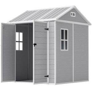 6' x 6' Resin Outdoor Storage Shed with Floor, Window, Lockable Doors and Vents for Backyard Patio Lawn, Grey