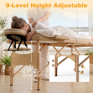 Height Adjustable Professional Salon Spa Facial Couch Bed, Portable Folding Massage Table, Light Brown